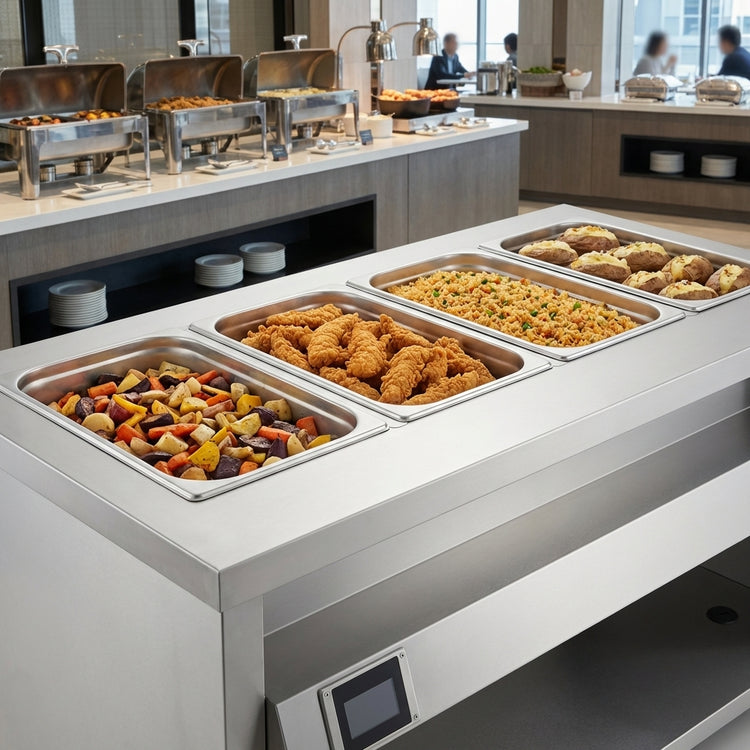 Product image #3 for Thurmaduke TWHF-60 Mobile Electric 4-Well Ganged Waterless Food Warmer, 60 Inch