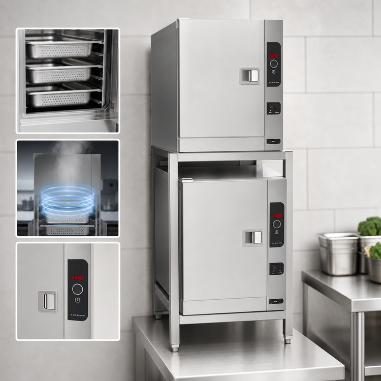 Product image #4 for Cleveland SteamChef Double-Stacked 2-Compartment Electric Boilerless Convection Steamer with Stacking Stand