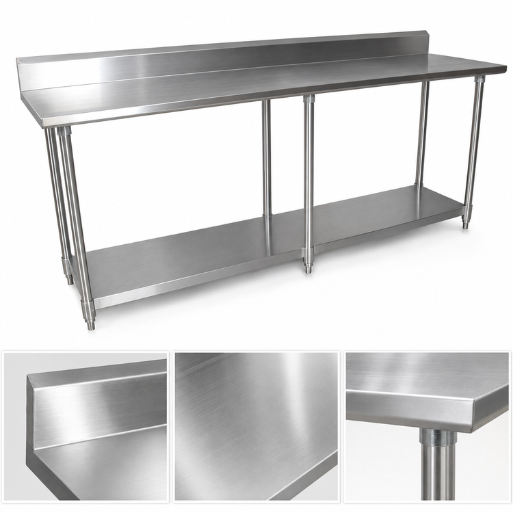 Product image #4 for BK Resources 84-Inch x 24-Inch Commercial Stainless Steel Work Table with 5-Inch Backsplash and Adjustable Undershelf