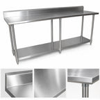 Thumbnail image #4 for BK Resources SVTR5-8424 84-Inch Stainless Steel Work Table with 5-Inch Backsplash and Adjustable Undershelf