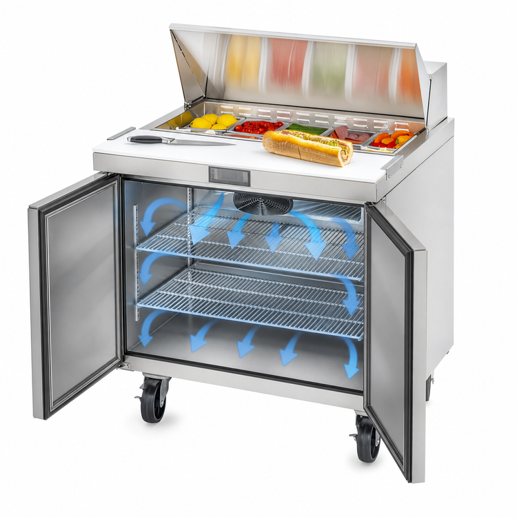 Product image #5 for Migali Competitor Series® Single-Section Refrigerated Sandwich Prep Table, 36.3 In. W, 10-Pan, 2-Door, Stainless Steel