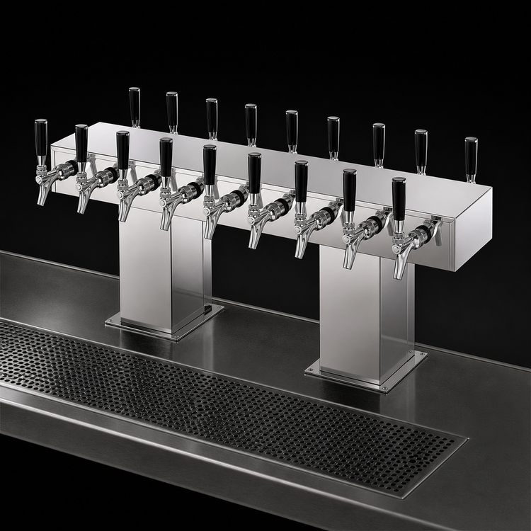 Product image #4 for Perlick Back-to-Back Bridge Tee Glycol-Cooled Draft Beer Tower, 20 Faucets, Countertop, Polished Chrome