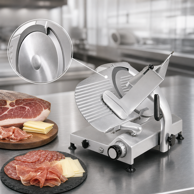 Product image #4 for Omas Trento 13-Inch Gear-Driven Manual Gravity Feed Meat Slicer, 1/3 HP, 110V