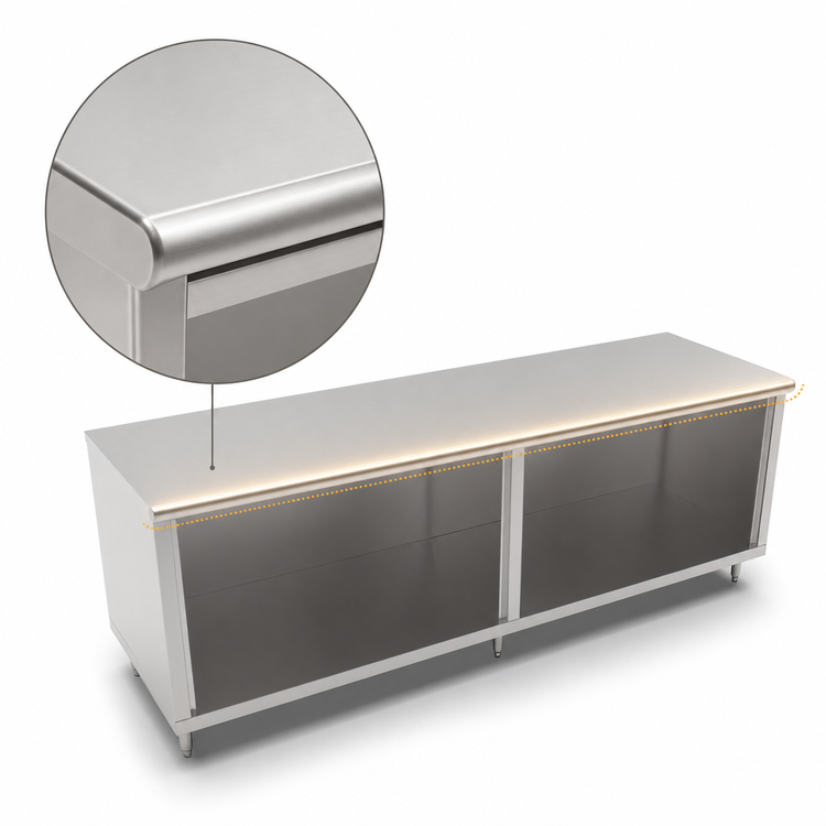 Product image #4 for John Boos 132-Inch x 30-Inch 14-Gauge Stainless Steel Work Table with Cabinet Base and Open Front