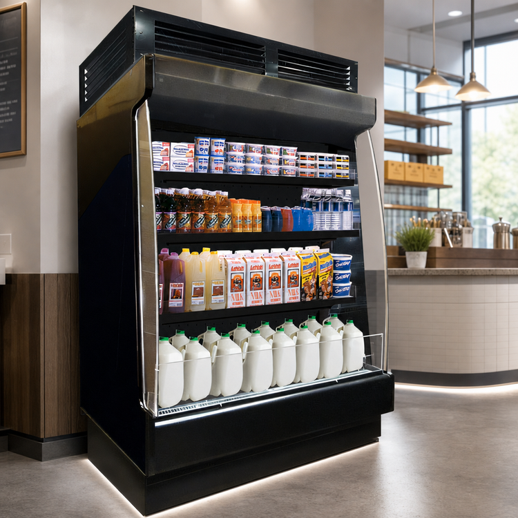 Product image #4 for Howard-McCray Low-Base Self-Contained Open-Air Cooler Merchandiser, 51"W x 34.5"D x 74"H, Black Finish