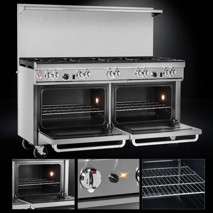 Product image #4 for 60-Inch Stainless Steel Gas Restaurant Range with 9 Open Burners and 2 Standard Ovens