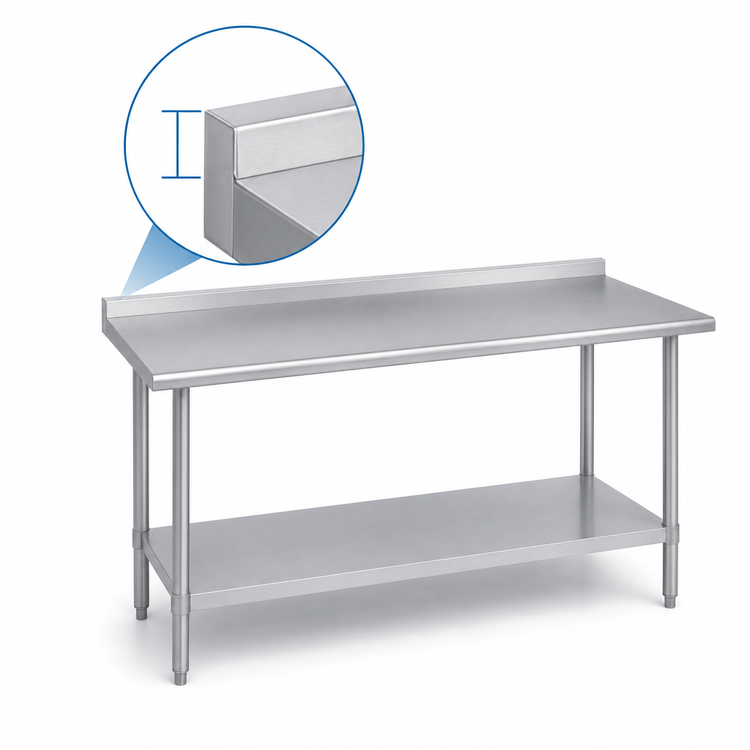 Product image #4 for Duke 24-Inch x 144-Inch Stainless Steel Work Table with 1-1/8-Inch Straight Riser and Galvanized Undershelf
