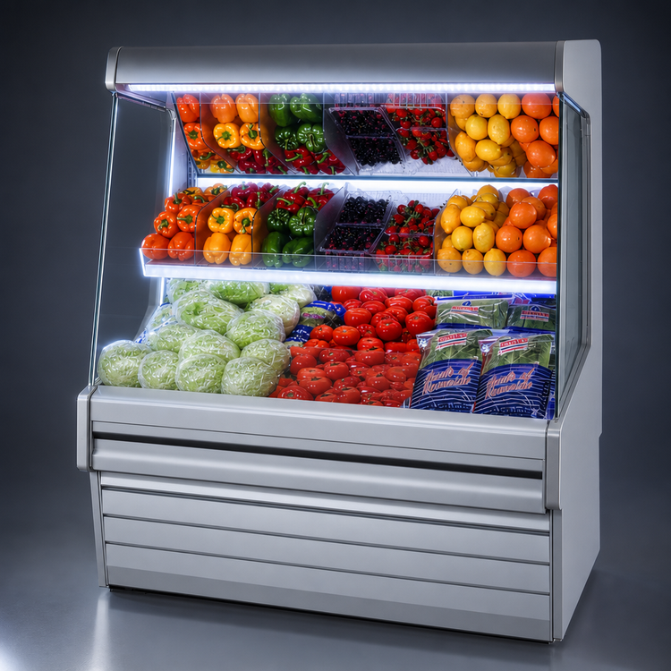 Product image #4 for Howard-McCray Ovation Series 39-Inch Remote Meat Open Merchandiser with LED Lighted Slanted Shelves, Stainless Steel
