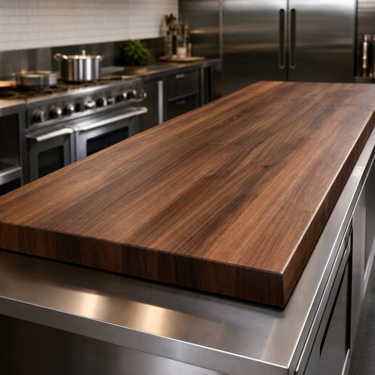 Product image #4 for Boos Block American Black Walnut Edge Grain Kitchen Countertop, 120" W x 27" D x 3" Thick, Varnique Finish