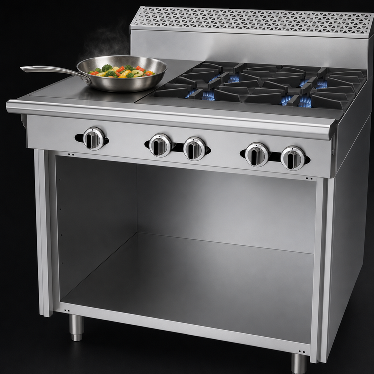 Product image #4 for Garland Cuisine Series 36-Inch Heavy Duty Gas Combination Top Range with 4 Open Burners, 12-Inch Hot Top, and Storage Base