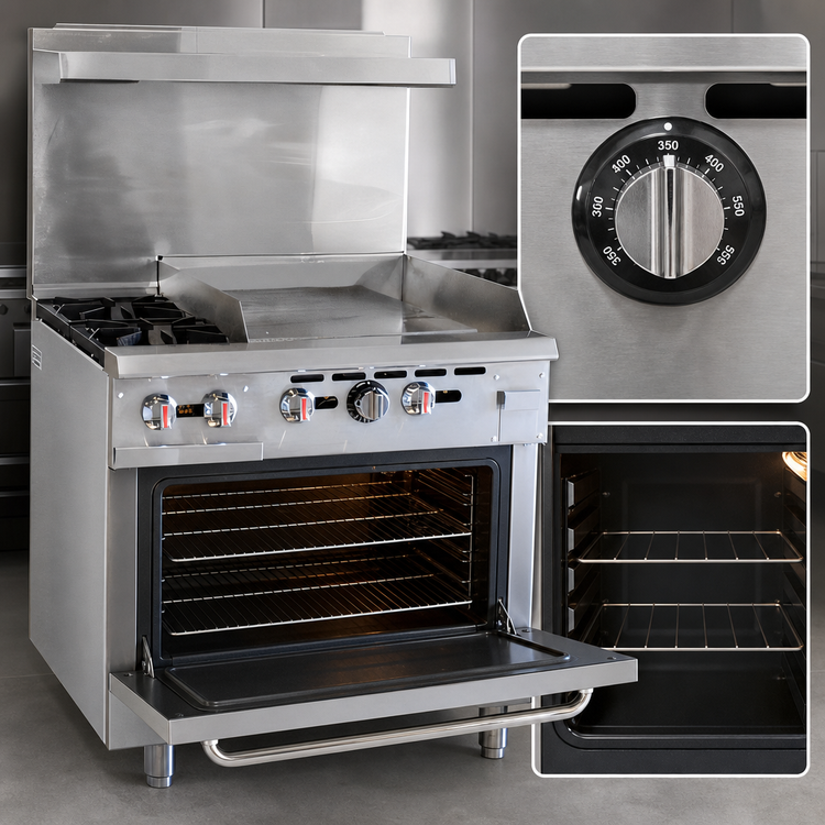 Product image #4 for Serv-Ware SGR-2B-24G 36-Inch Commercial Gas Range with 2 Open Burners, 24-Inch Griddle, and Standard Oven