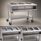 Thumbnail image #4 for Eagle Group SPHT3-240-3 Mobile 3-Well Sealed Well Hot Food Table, Open Base, Wet/Dry, Stainless Steel, 240V