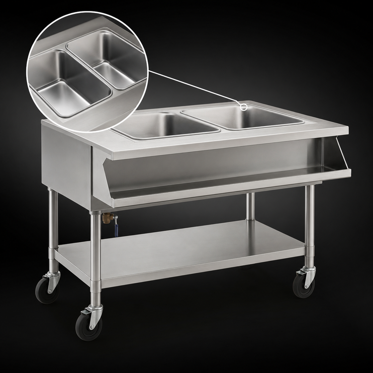 Product image #4 for Eagle Group Portable Electric Sealed Well Hot Food Table with Open Shelf Base, 2 Wells, 208V