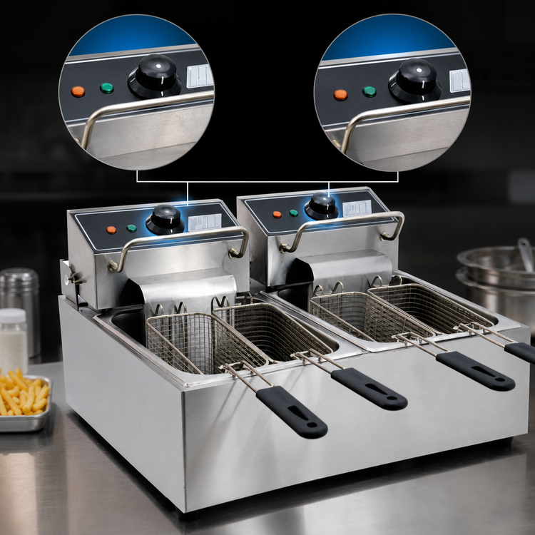 Product image #4 for Double Countertop Electric Deep Fryer with 2 Full Fry Pots, 24 lb. Total Capacity, Stainless Steel