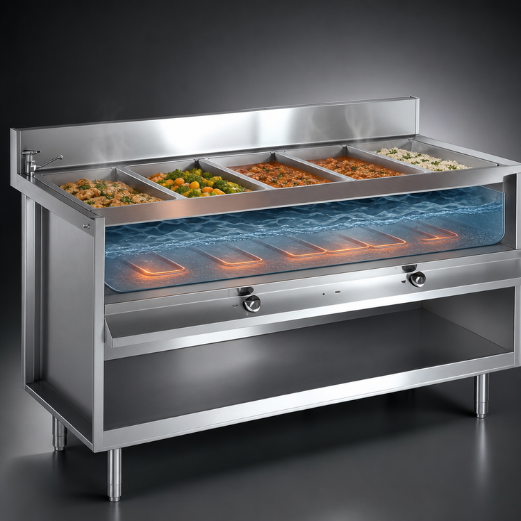 Product image #4 for La Rosa Refrigeration 60-Inch x 32-Inch Electric Hot Food Table with 4 Pan Openings, Open Cabinet Base