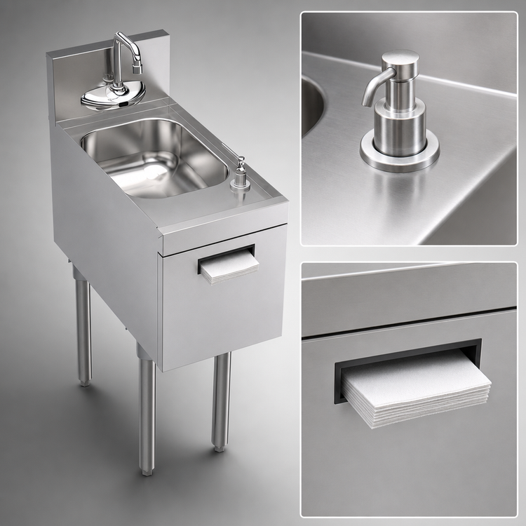 Product image #4 for Krowne Royal Series Freestanding Underbar Hand Sink Unit with Electronic Faucet and Soap/Towel Dispensers, 12 x 24 Inch