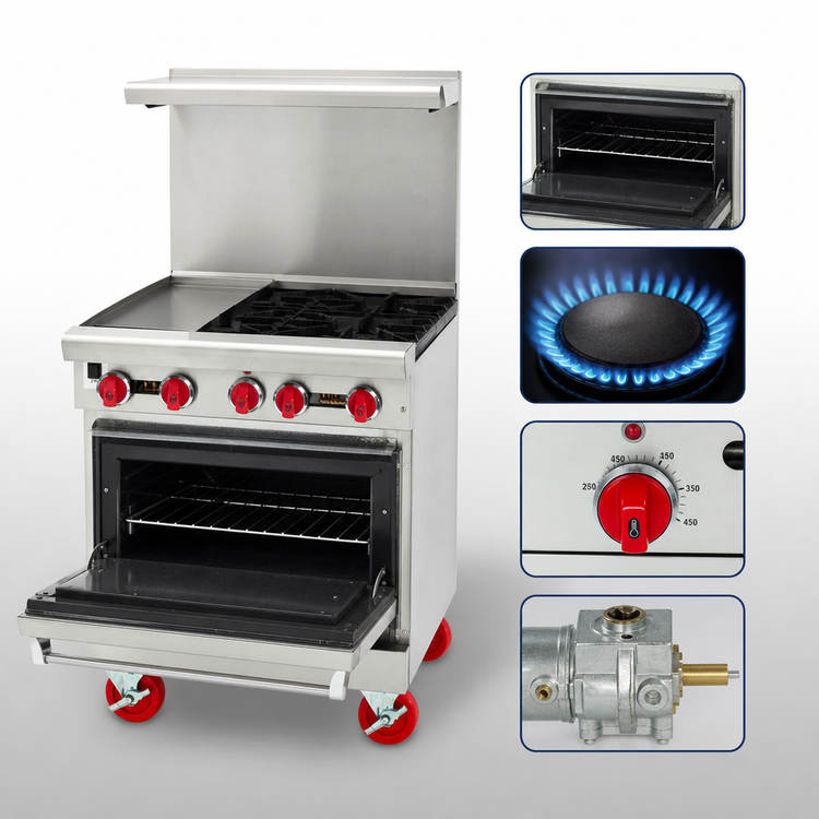 Product image #4 for American Range Green Flame 24-Inch Commercial Gas Range with 24-Inch Manual Griddle and Space Saver Oven
