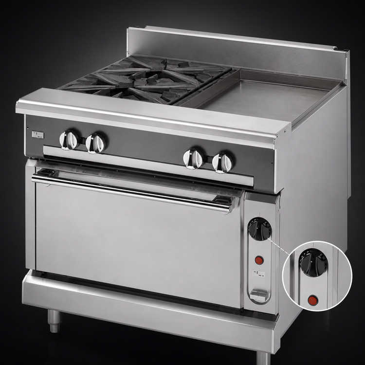 Product image #4 for Vulcan V Series 36-Inch Heavy Duty Commercial Gas Range with Two Open Burners and 24-Inch Thermostatic Griddle, Cabinet Base