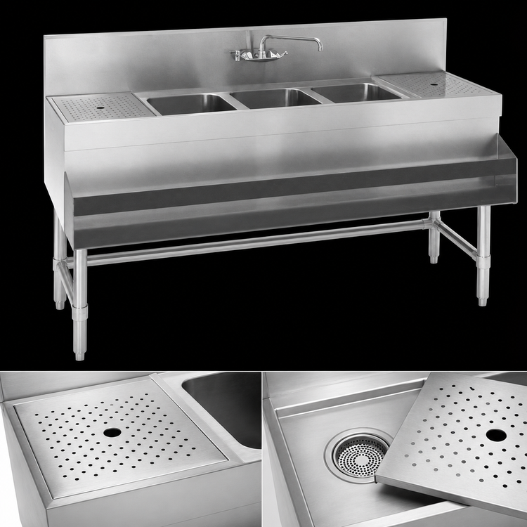 Product image #4 for Eagle Group Spec-Bar Three-Compartment Underbar Sink Unit with Dual Drainboards, 96"W x 24"D x 37"H