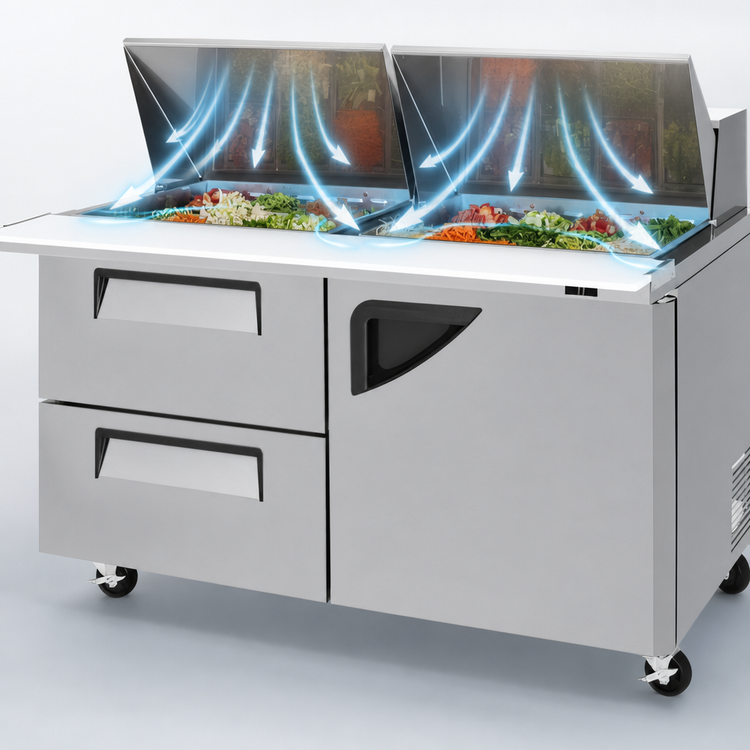 Product image #4 for Turbo Air Super Deluxe 60-1/4-Inch Two-Section 19 Cu. Ft. Mega Top Sandwich/Salad Prep Table with 2 Drawers and 1 Door