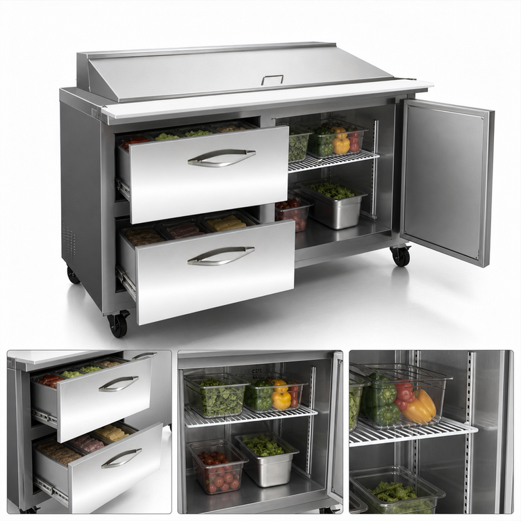 Product image #4 for IKON Refrigeration 48-Inch Mega Top Sandwich / Salad Prep Table with 2 Drawers, 1 Door, and 18 1/6-Pan Top