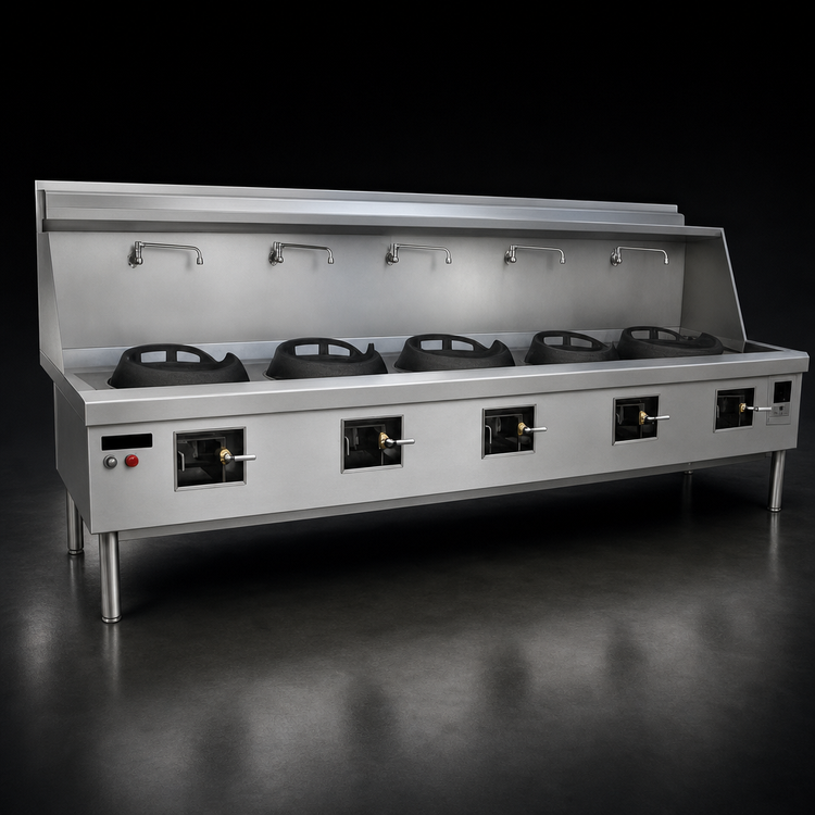 Product image #4 for York Gas Wok Range with 5 Chambers, Water-Cooled Top and Chinese Swing Faucets