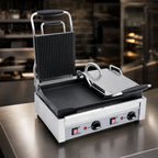 Thumbnail image #4 for Eurodib SFE02375240 Double Countertop Panini Grill with Flat and Ribbed Cast Iron Plates, Dual Adjustable Thermostats, 240V