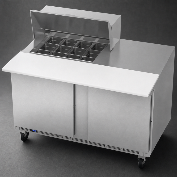 Product image #4 for Beverage-Air SPE60HC-12M 60-Inch Two-Section Mega Top Refrigerated Prep Table, 12-Pan Rail, 2 Doors