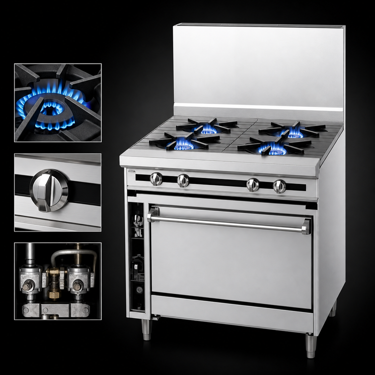 Product image #4 for Titan JTRH-4-36 Heavy Duty 36" Gas Range with (4) Open Burners and Standard Oven