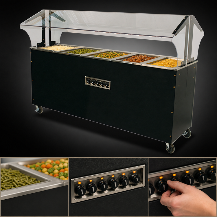 Product image #4 for Advance Tabco Triumph Supreme Portable Electric 5-Well Hot Food Buffet Table with Double-Sided Sneeze Guard