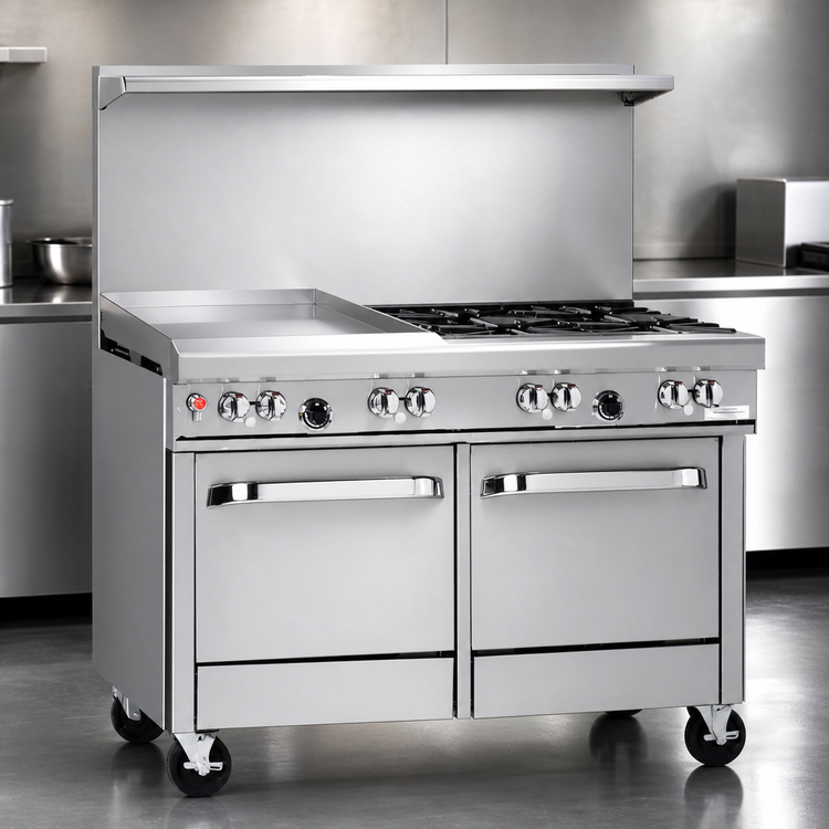 Product image #4 for Southbend Ultimate 48-Inch Gas Restaurant Range with 4 Open Burners, 24-Inch Thermostatic Griddle, and 2 Space-Saver Ovens
