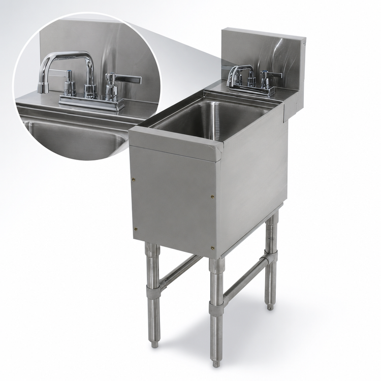 Product image #4 for Advance Tabco Prestige Supreme Freestanding Underbar Hand Sink with Deck-Mount Faucet