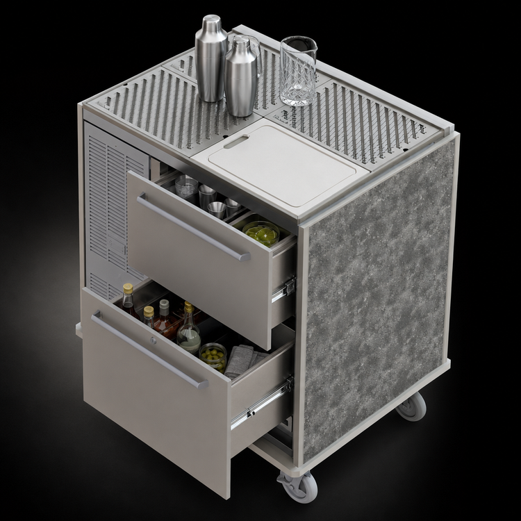 Product image #4 for Perlick Signature Series Mobile Bar Refrigerated Cabinet with 2 Drawers, Drainboard Top, 7.4 Cu. Ft.
