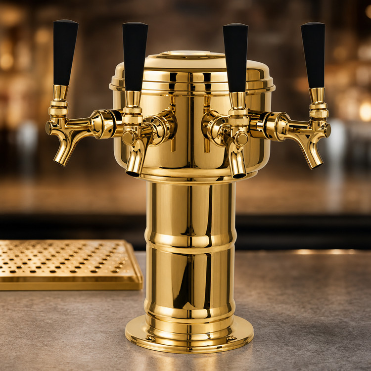 Product image #4 for Glastender Mini Mushroom 5-Faucet Air-Cooled Draft Dispensing Tower, Polished Brass Finish