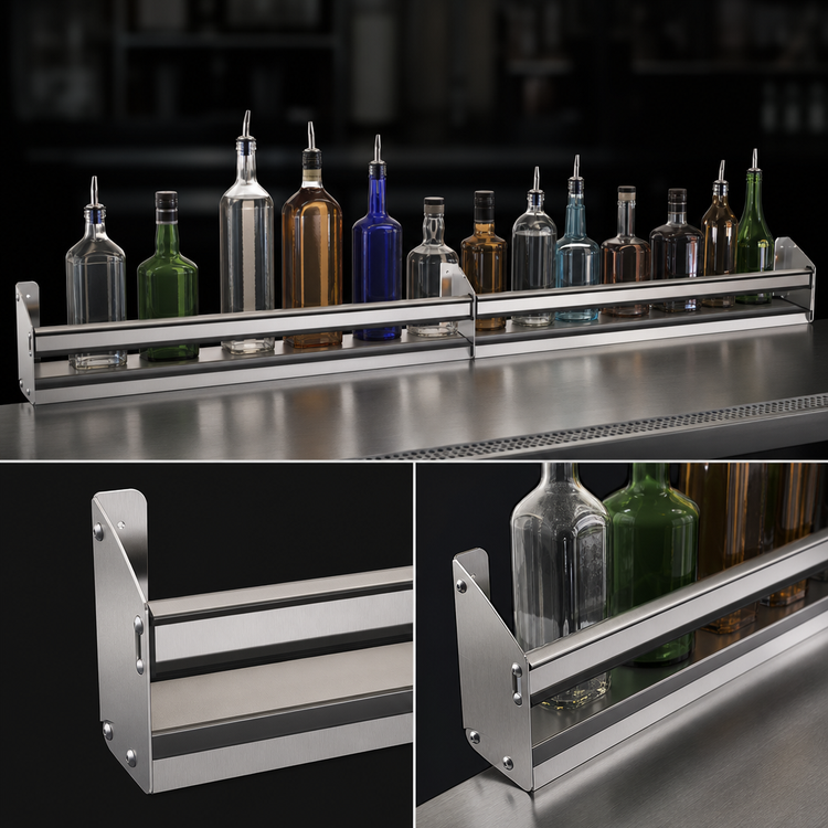 Product image #4 for Glastender 84-Inch Single Stainless Steel Speed Rail with Open Step-and-Rail Design