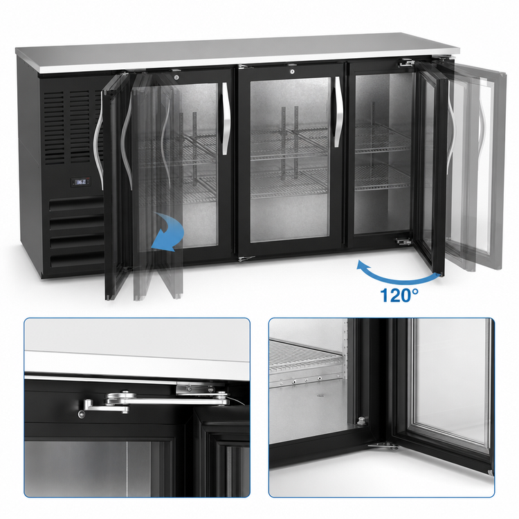 Product image #4 for Beverage-Air BB72HC-G-B 72-Inch Three-Section Glass Door Back Bar Refrigerator with Stainless Steel Top