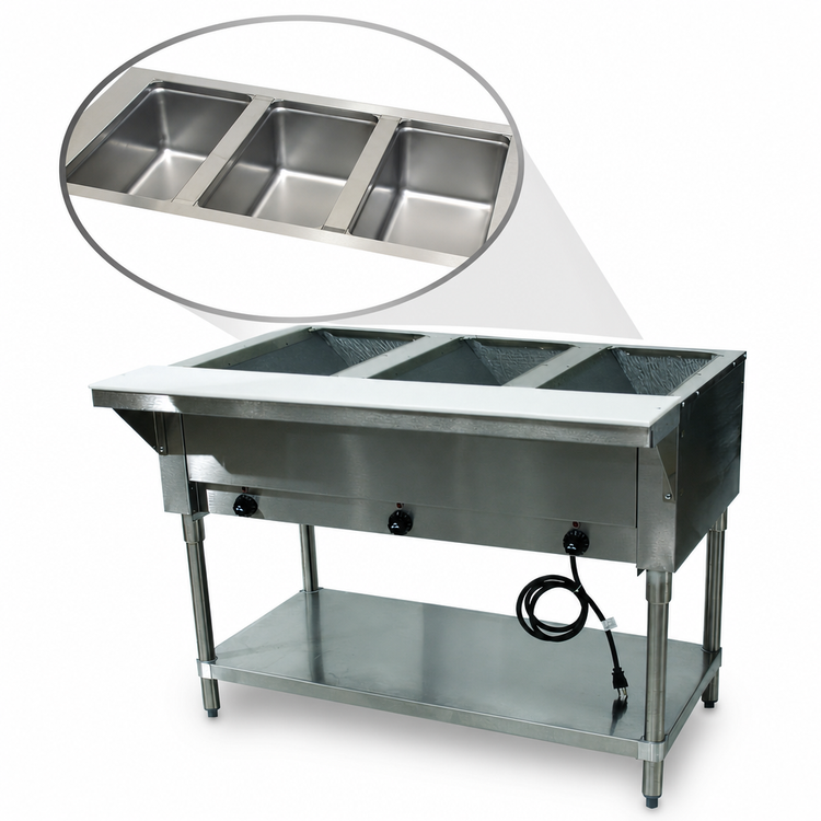 Product image #4 for Advance Tabco Triumph Supreme 3-Well Electric Hot Food Table with Undershelf and Cutting Board, 208/240V
