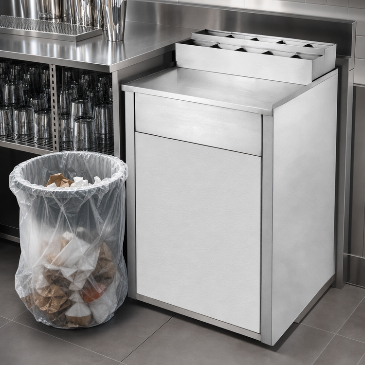 Product image #4 for 35 Gallon Stainless Steel Underbar Waste Receptacle with Front Swing Doors
