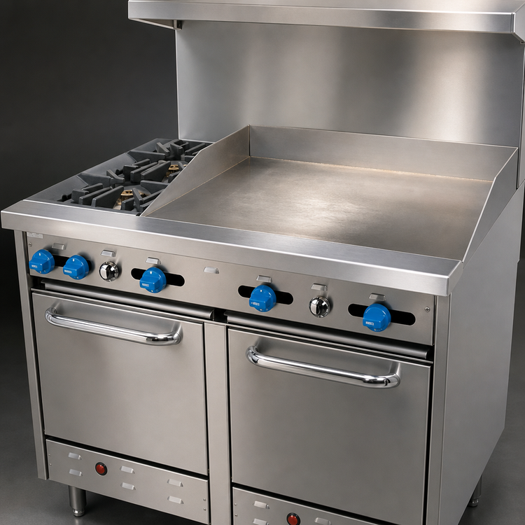 Product image #4 for Comstock-Castle F3218-36 48-Inch Commercial Gas Range with 2 Open Burners, 36-Inch Griddle, and 2 Space-Saver Ovens