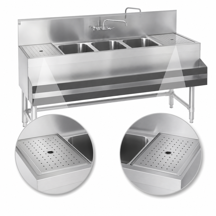 Product image #4 for Spec-Bar Three-Compartment Underbar Sink Unit with Dual Drainboards, 60 x 19 x 37 Inches