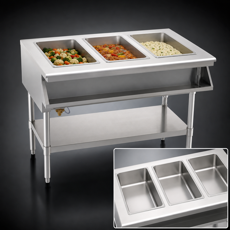Product image #4 for Eagle Group SHT3-208-X 48-Inch Sealed Well Electric Hot Food Table, Open Base, 3 Wells