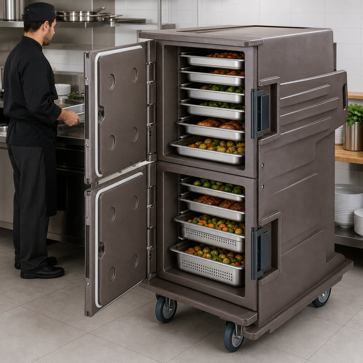 Product image #5 for Cambro Camtherm Tall Profile Electric Full-Size Sheet Pan Hot Holding Cabinet Cart, Double Door, Granite Sand