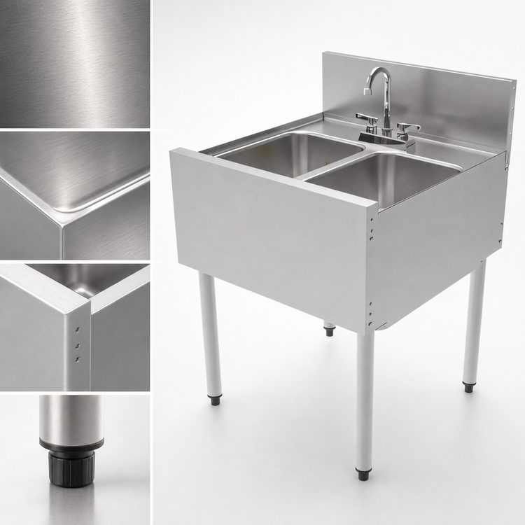 Product image #5 for Top Shelf TSF24M2 Two-Compartment Stainless Steel Underbar Sink Unit with Backsplash, 24 x 24 Inches