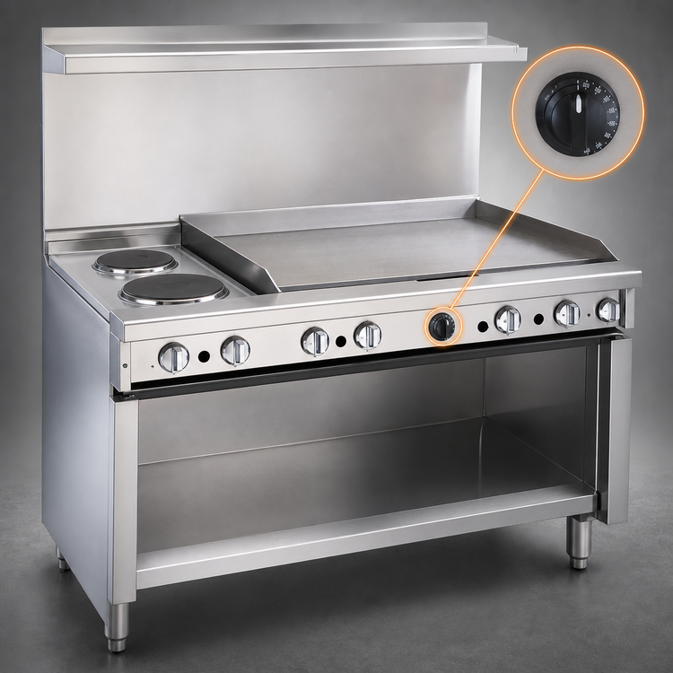 Product image #4 for Imperial Pro Series 36-Inch Electric Restaurant Range with 2 Round Elements, 24-Inch Thermostatic Griddle, and Open Cabinet Base