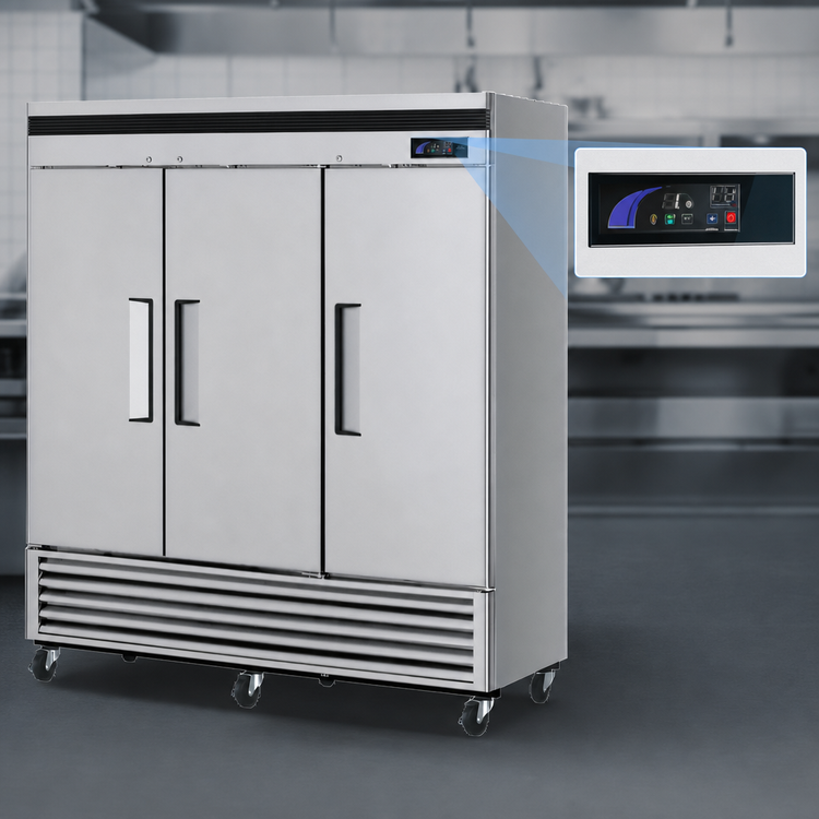 Product image #4 for Turbo Air Super Deluxe Three-Section Reach-In Freezer, 63.8 Cu. Ft., Solid Doors, Bottom Mount, 115V