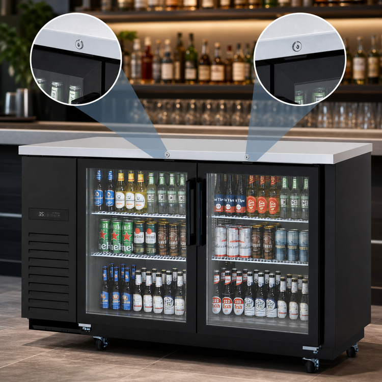 Product image #4 for Turbo Air Super Deluxe Two-Section Glass Door Back Bar Cooler, 23 Cu. Ft., Self-Contained
