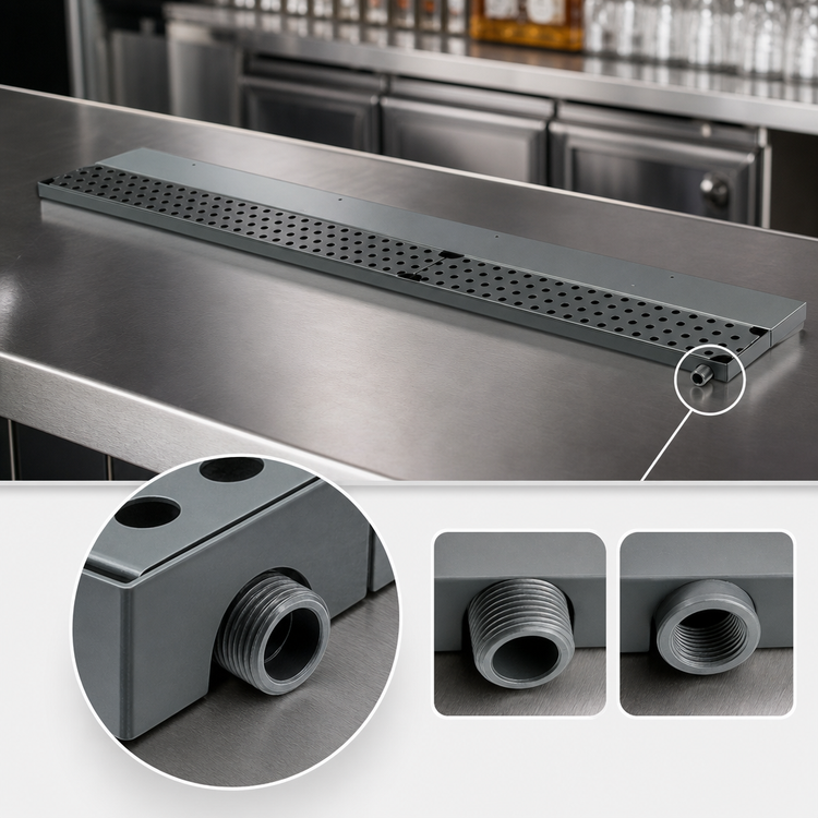 Product image #4 for Advance Tabco 24-Inch Stainless Steel Bar Drink Rail with Removable Grate
