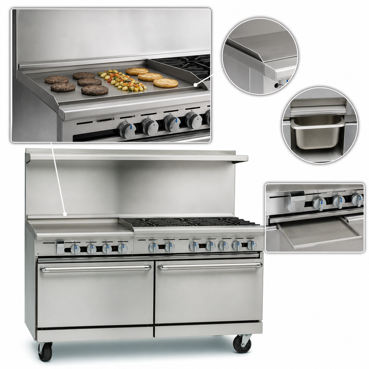 Product image #4 for Imperial Pro Series 60-Inch Commercial Gas Restaurant Range with 6 Open Burners, 24-Inch Griddle, Convection Oven and Standard Oven