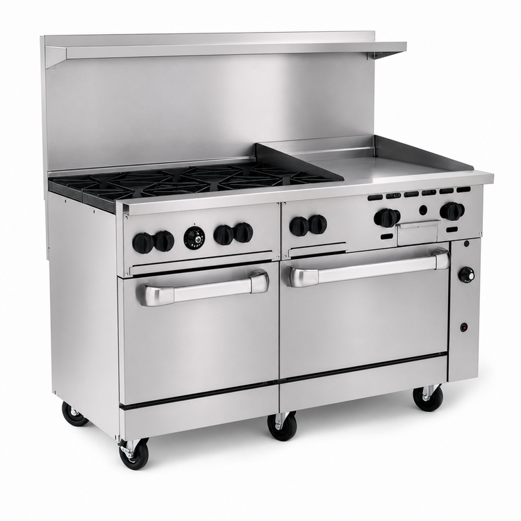 Product image #4 for Vulcan Endurance 60-Inch Natural Gas Restaurant Range with 6 Open Burners, 24-Inch Manual Griddle and 2 Standard Ovens