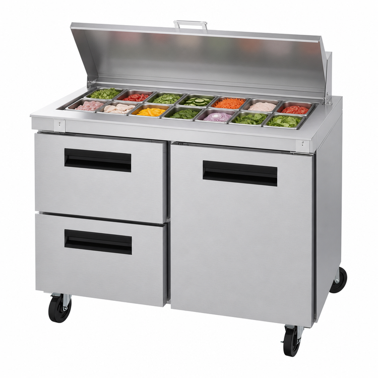 Product image #4 for Hoshizaki Steelheart SR48B-12D2 48-Inch Two-Section Sandwich Top Prep Refrigerator with 1 Door and 2 Drawers